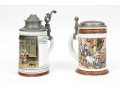 Pair Of Fabulous German Lithopane Steins, With Scenes In The Bottom Of The Stein