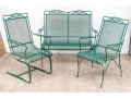 Three Piece Vintage Green Painted Wrought Iron Patio Set