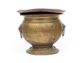 Brass Jardiniere With Lion Heads And Copper Liner