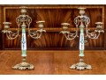 Pair Of Antique Brass And Painted Porcelain Candelabra
