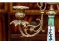 Pair Of Antique Brass And Painted Porcelain Candelabra