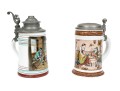 Pair Of Fabulous German Lithopane Steins, With Scenes In The Bottom Of The Stein