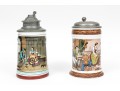 Pair Of Fabulous German Lithopane Steins, With Scenes In The Bottom Of The Stein