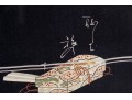 Large Scale Framed New Age Japanese Tryptich, Printed And Embroidered Fabric Scenes