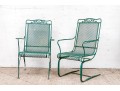 Three Piece Vintage Green Painted Wrought Iron Patio Set