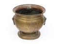 Brass Jardiniere With Lion Heads And Copper Liner