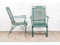Three Piece Vintage Green Painted Wrought Iron Patio Set