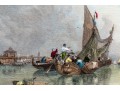 Antique Framed Color Engraving Of Murano, Venice