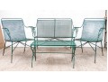 Four Piece Elegant Vintage Green Painted Wrought Iron Patio Set