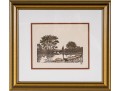 English School, Framed Antique Colored Engraving, River Landscape