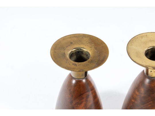 Wilson's Carmel Mid Century Wood Candlestick Holders