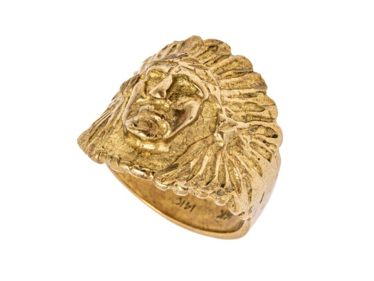 14k Gold Plated Brass Indian Head Ring, Diamond Cut, Size 9