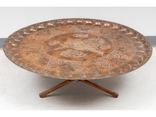 Antique Islamic Copper Tray & Stand
