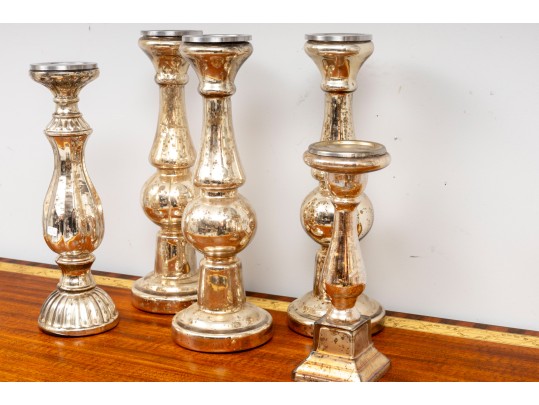 Decorative Mercury Glass Candlestick Holders
