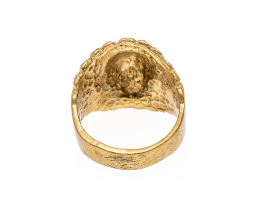 14k Gold Plated Brass Indian Head Ring, Diamond Cut, Size 9