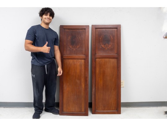 Pair Of Reclaimed Inlaid Marquetry Cabinet Doors