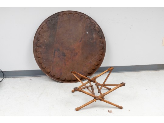 Antique Islamic Copper Tray & Stand