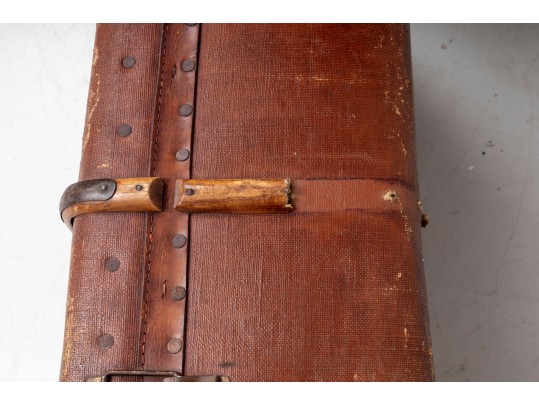 Vintage Red Leather Flat Steamer Trunk