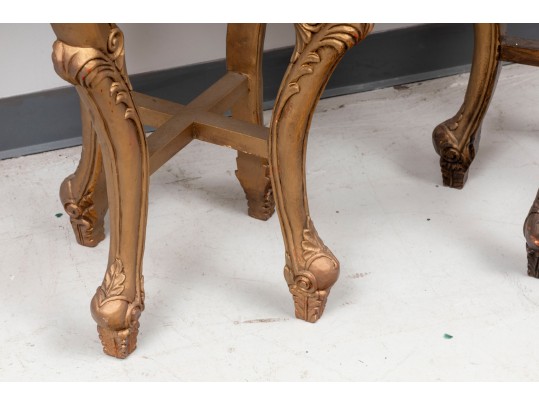 Pair Of Oriental Marble Top Incised Pedestal Stands 