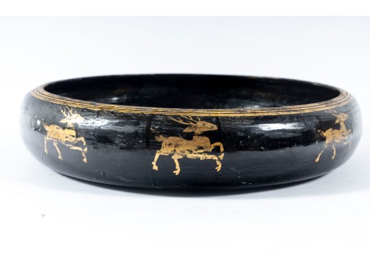Decorative Oriental Black Laqeured Bowl