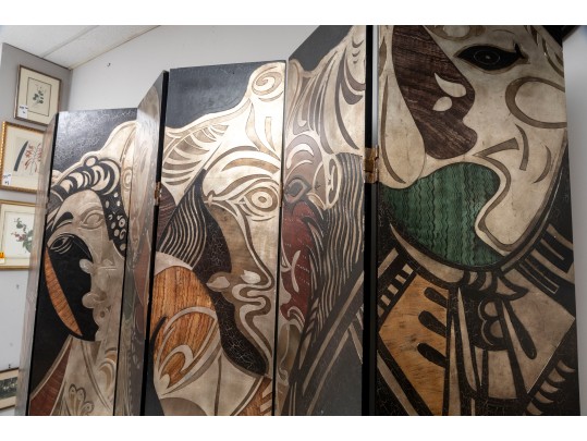 Picasso Themed Wood Folding Panel Divider