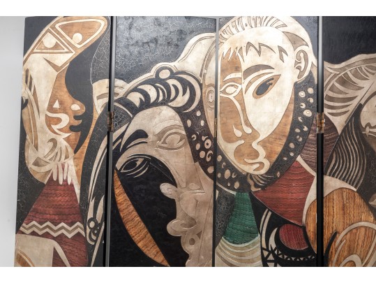 Picasso Themed Wood Folding Panel Divider