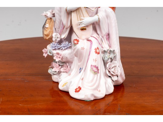 Hand-Painted Porcelain Geisha Jikata Sculpture 