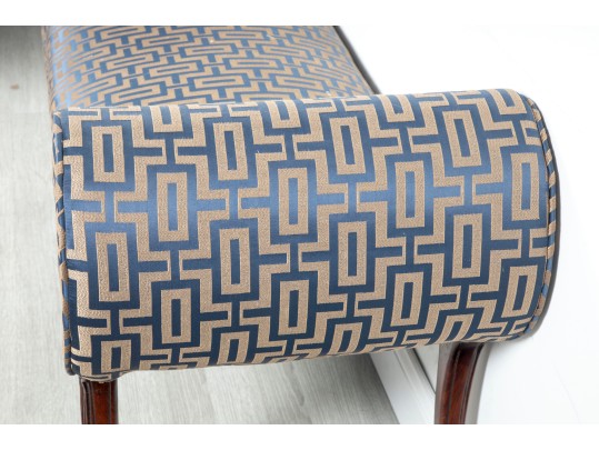 Contemporary Upholstered Blue/Cream Satin Bench