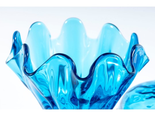 L. E. Smith Glass Compote & Empoli Art Glass Lidded Bowl