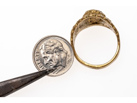 14k Gold Plated Brass Indian Head Ring, Diamond Cut, Size 9