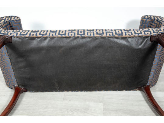 Contemporary Upholstered Blue/Cream Satin Bench