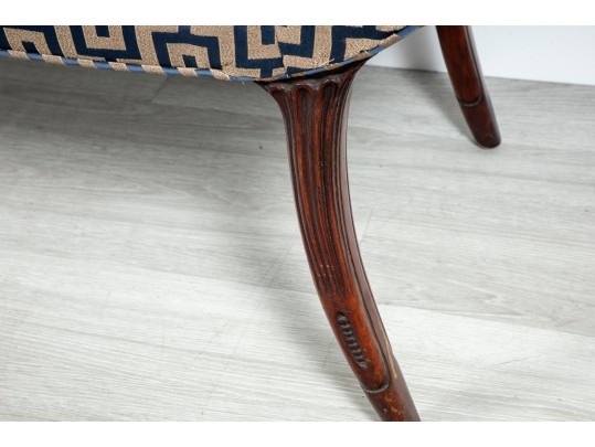 Contemporary Upholstered Blue/Cream Satin Bench