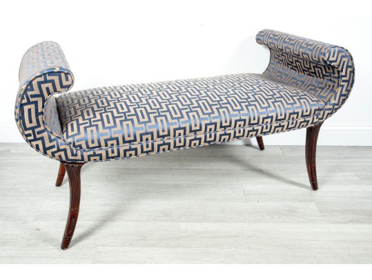 Contemporary Upholstered Blue/Cream Satin Bench