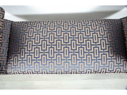 Contemporary Upholstered Blue/Cream Satin Bench