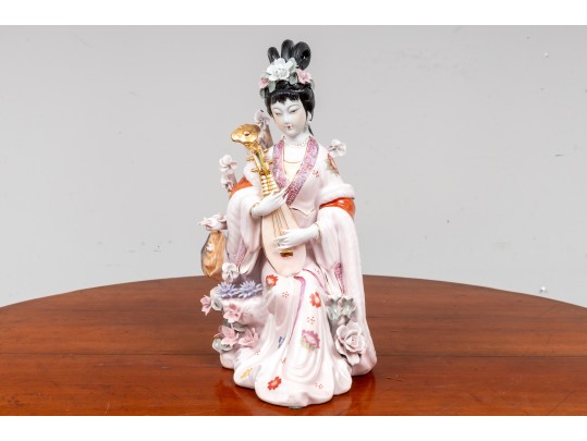 Hand-Painted Porcelain Geisha Jikata Sculpture 