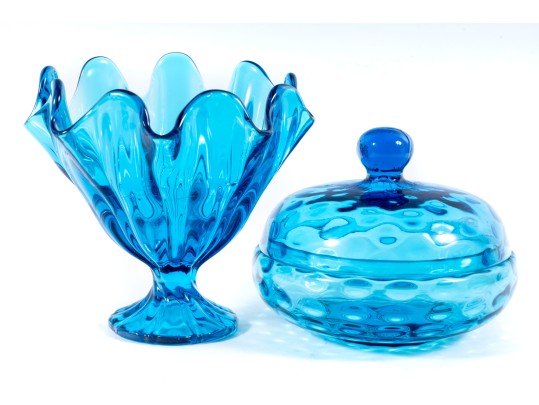 L. E. Smith Glass Compote & Empoli Art Glass Lidded Bowl