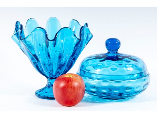 L. E. Smith Glass Compote & Empoli Art Glass Lidded Bowl