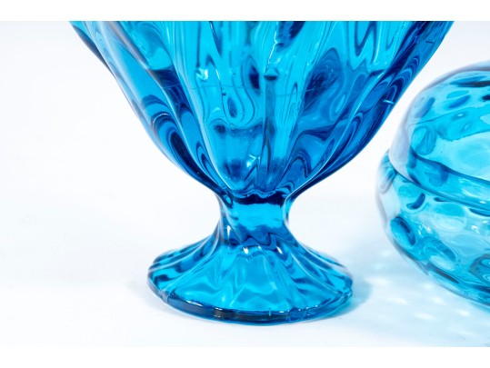 L. E. Smith Glass Compote & Empoli Art Glass Lidded Bowl