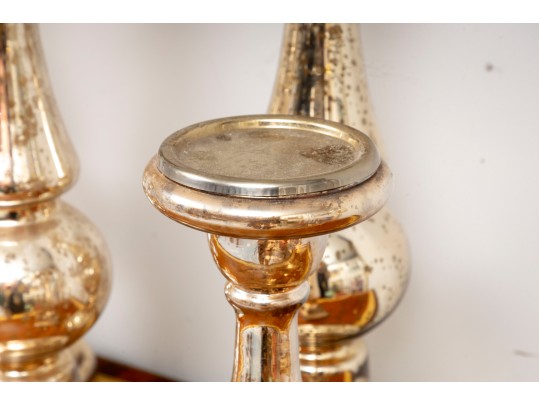 Decorative Mercury Glass Candlestick Holders