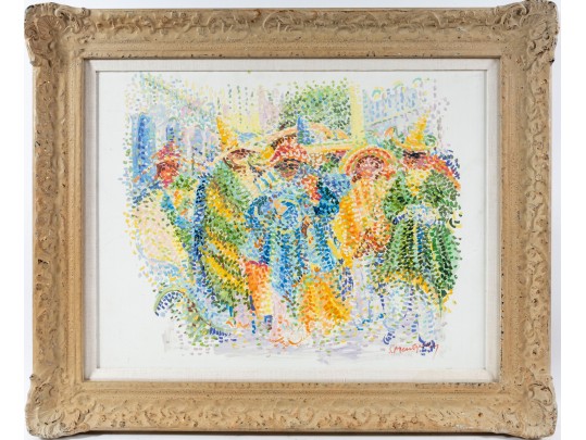 Serge Mendjisky (French, 1929–2017) Pointillism Oil On Board Painting 