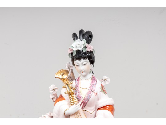 Hand-Painted Porcelain Geisha Jikata Sculpture 