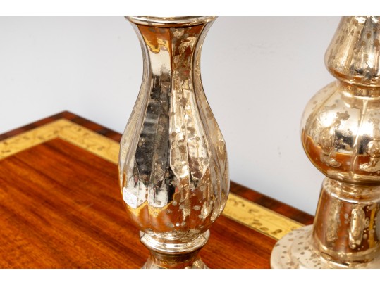 Decorative Mercury Glass Candlestick Holders