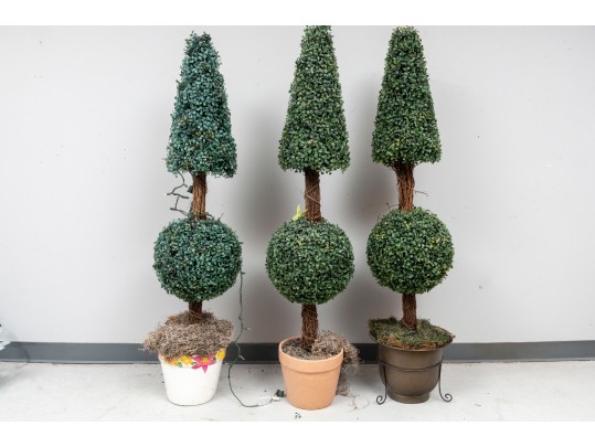 Trio Of Faux Planter Topiaries 