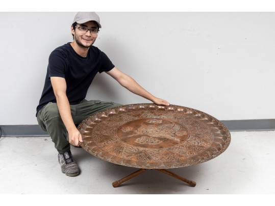 Antique Islamic Copper Tray & Stand