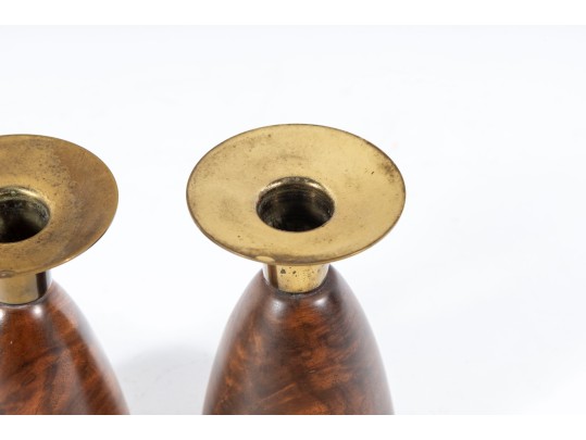 Wilson's Carmel Mid Century Wood Candlestick Holders