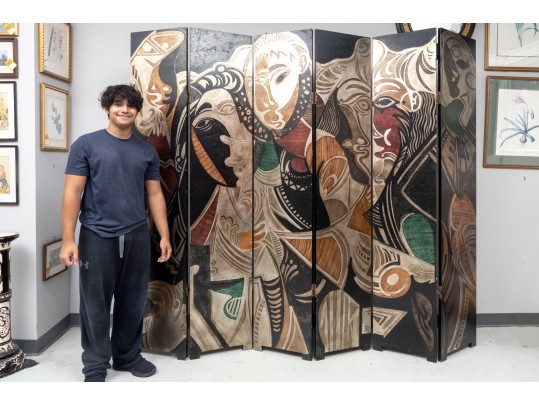 Picasso Themed Wood Folding Panel Divider