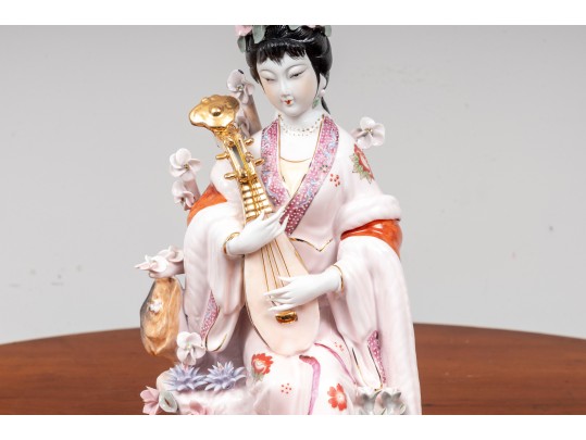 Hand-Painted Porcelain Geisha Jikata Sculpture 