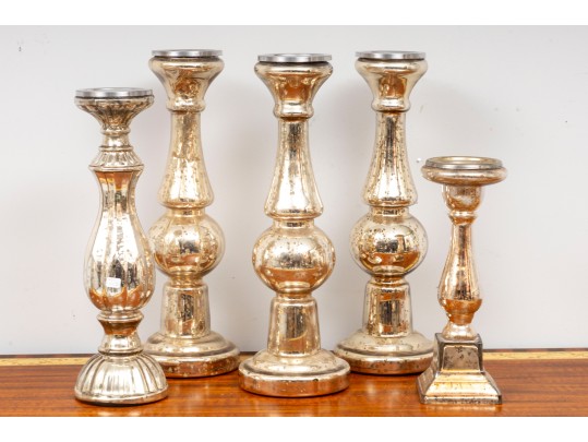 Decorative Mercury Glass Candlestick Holders