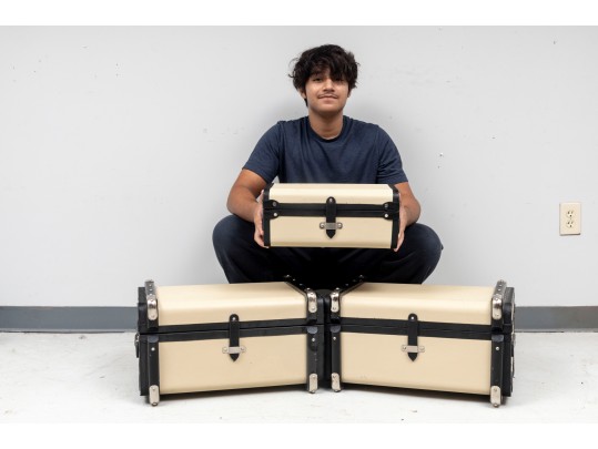 Trio Of Retro Global Views Travel/Storage Trunks