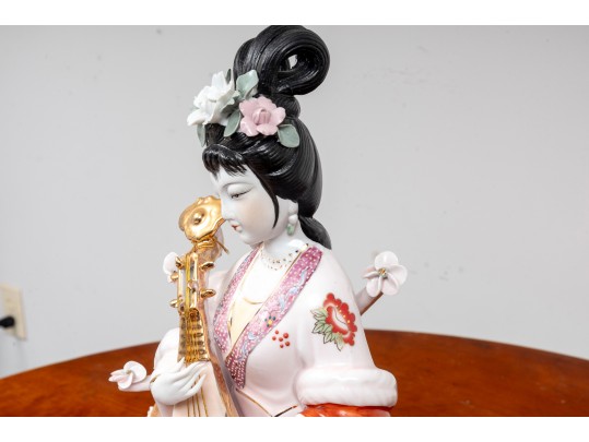 Hand-Painted Porcelain Geisha Jikata Sculpture 